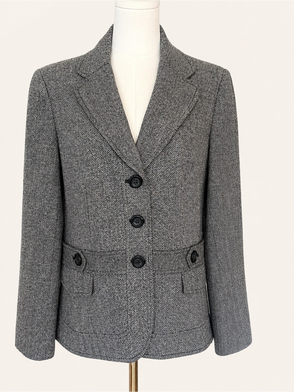 Ann Taylor Gray Herringbone Wool Blend Blazer